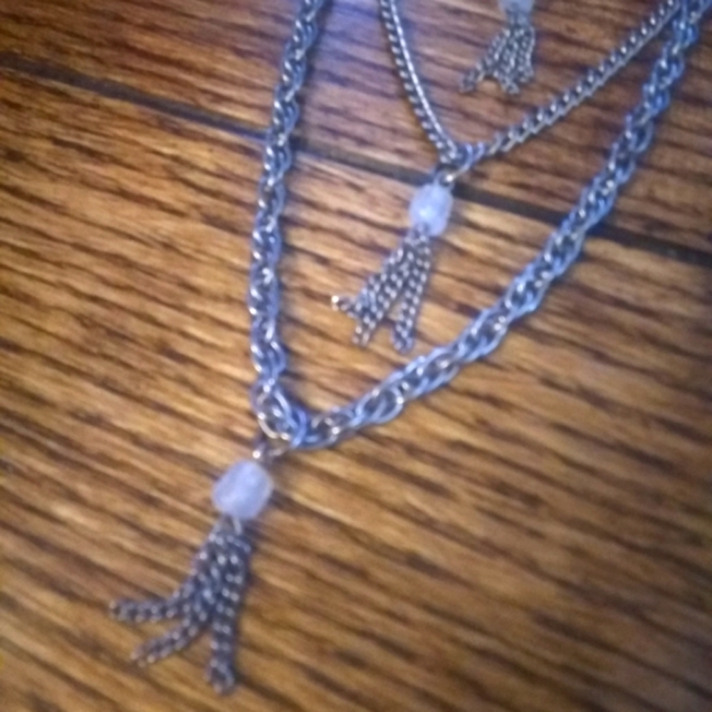 Silver 3-layered Tassel Necklace